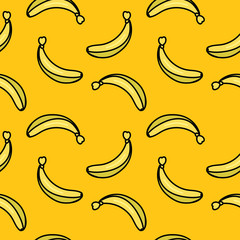 Seamless banana pattern with yellow background vector