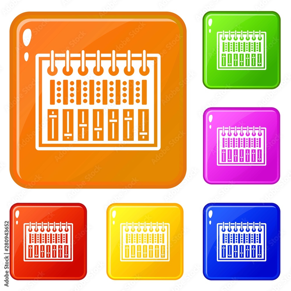 Aufkleber music equalizer console icons set collection vector 6 color isolated on white background