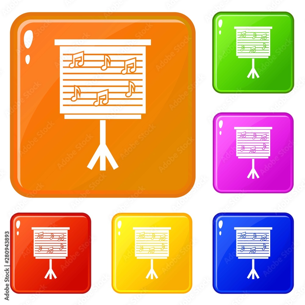 Aufkleber whiteboard with music notes icons set collection vector 6 color isolated on white background