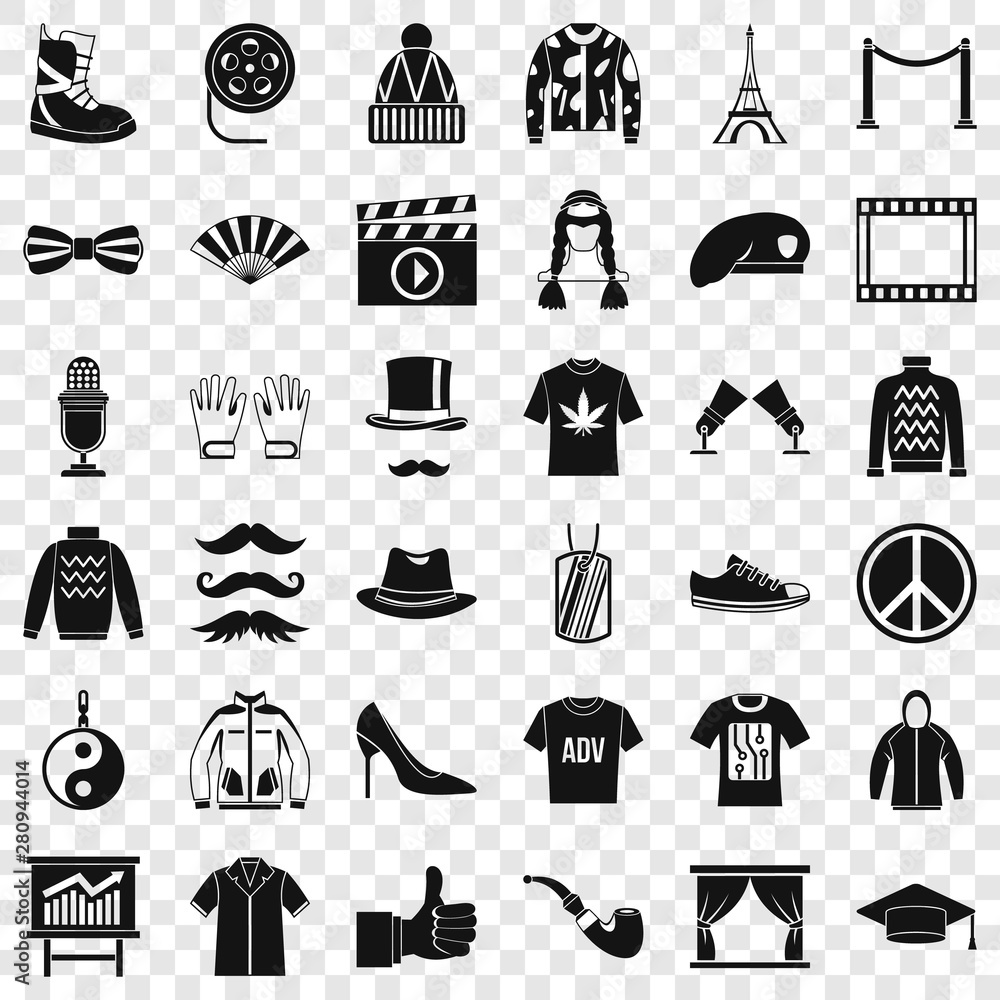 Poster vogue icons set. simple style of 36 vogue vector icons for web for any design
