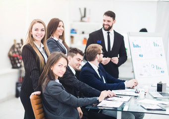 business team working on a new presentation in the workplace in modern office