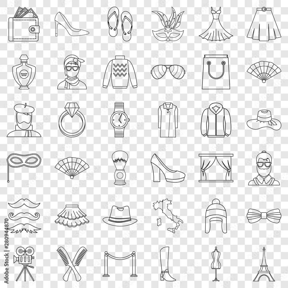 Poster style icons set. outline style of 36 style vector icons for web for any design
