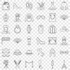 Style icons set. Outline style of 36 style vector icons for web for any design