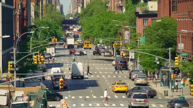 New York, United States, June 11, 2018: close overview on 10th street seen from the Highline walkway in downtown Manhatten