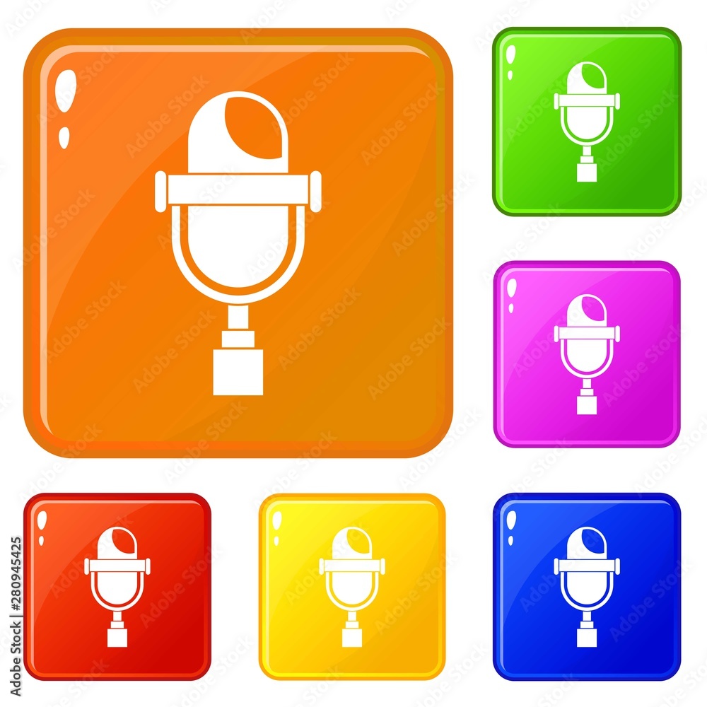 Poster retro microphone icons set collection vector 6 color isolated on white background