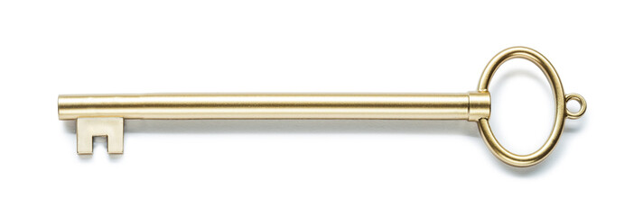 brass house door key isolated on white