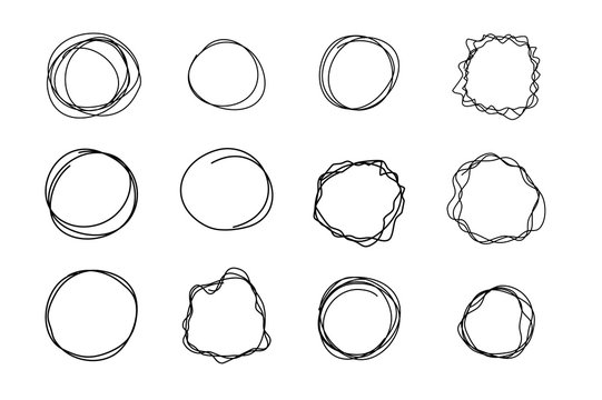Hand Drawn circle sketch symbol. Vector scribble set. Thin Stroke icon banner