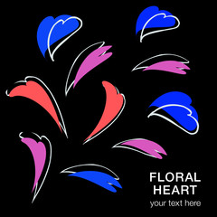 花柄手書き風アートグラフィック模様ベクターイラスト素材黒バック背景