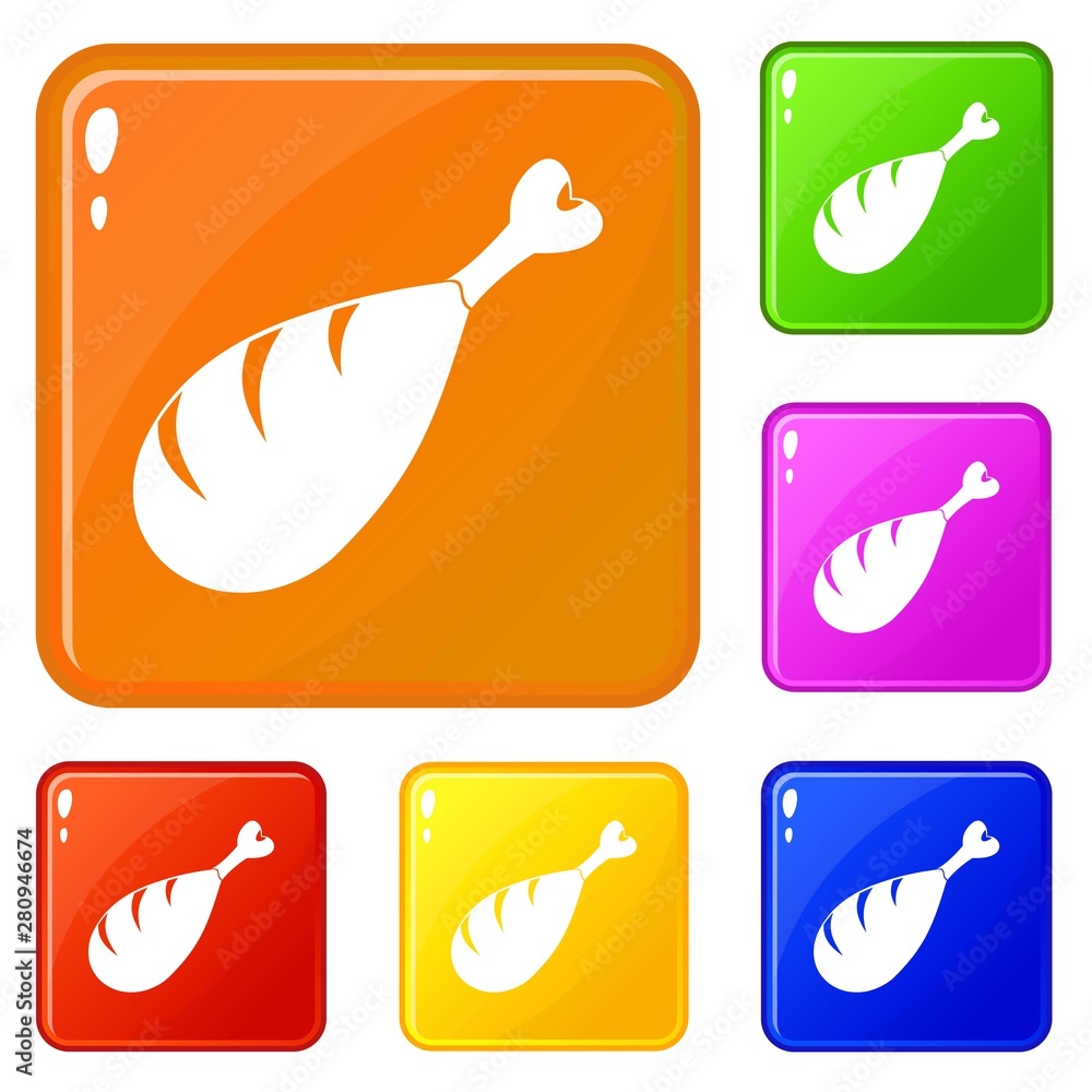 Poster meat on the bone icons set collection vector 6 color isolated on white background