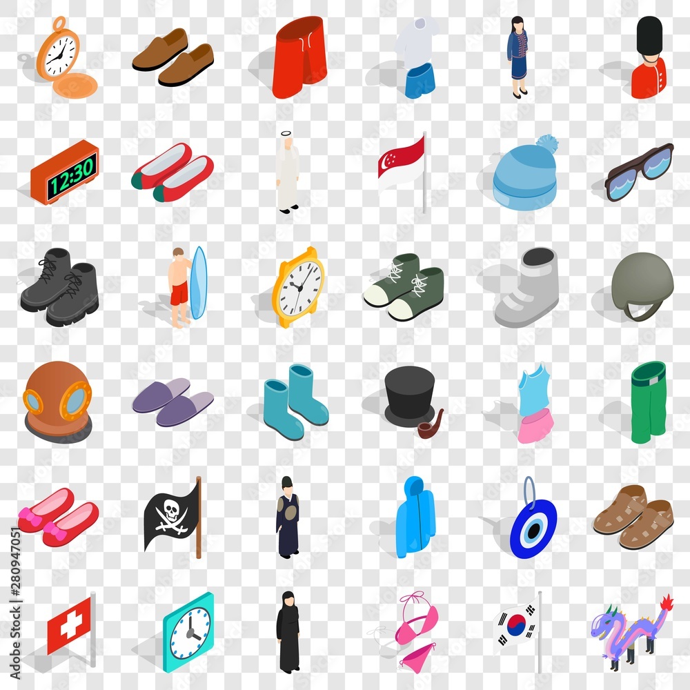 Poster model icons set. isometric style of 36 model vector icons for web for any design