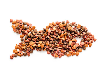 dry food for cat pattern on white background top view