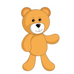 teddy bear toy stands, greets and smiles vector isolated image