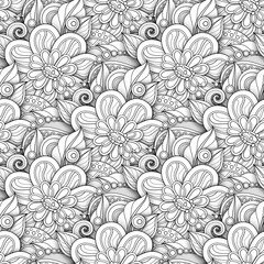 Obraz premium Monochrome Seamless Pattern with Floral Motifs