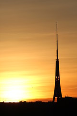 TV tower at sunset in summer time in Riga, Latvia