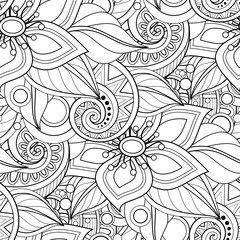 Monochrome Seamless Pattern with Floral Motifs