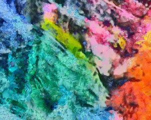 Detailed close-up grunge clouds abstract background. Dry brush strokes hand drawn oil painting on canvas texture. Creative simple pattern for graphic work, web design or wallpaper. Chaotic splashes.