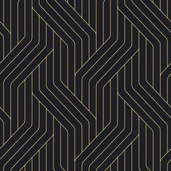 Seamless black and gold ornate complex art deco rounded lines pattern vector