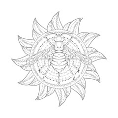 Fototapeta premium Vector illustration with hand drawn wasp and Sacred symbol on white background. Abstract mystic sign.