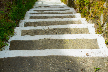 Stone stairs with white striped edges