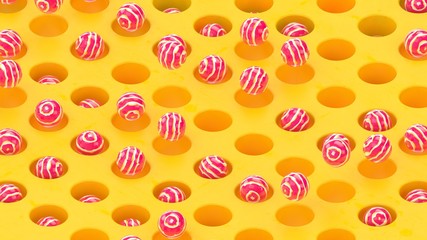 Stylish sweet candy abstract background. 3d illustration pink and yellow colors