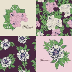 Foto op Plexiglas Summer Hibiscus, Marigold and Anemoon flowers design set   © Carrie