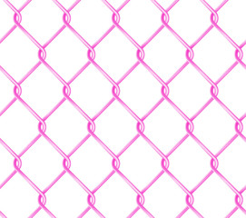 Seamless pink chain link fence pattern. Realistic wire fence vector texture.