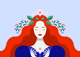 Redhead woman with flowers