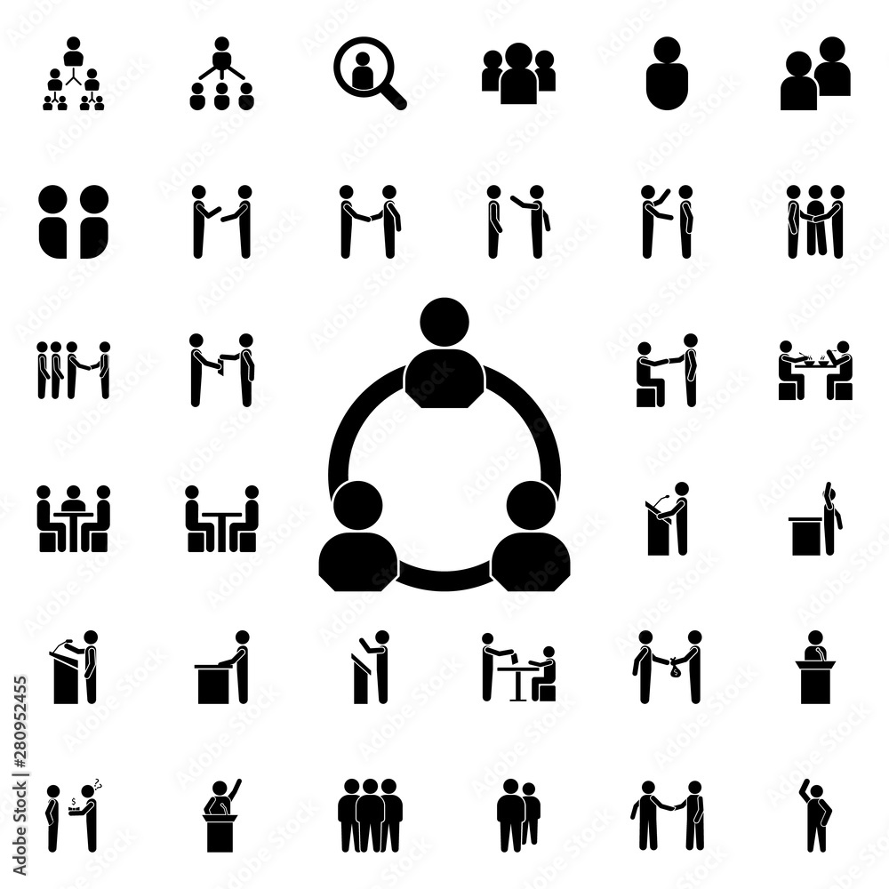 Poster connection of three people icon. universal set of conversation for website design and development, a