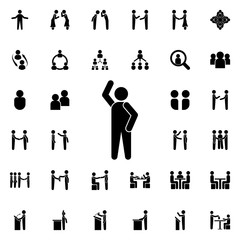 To raise a hand icon. Universal set of conversation for website design and development, app development