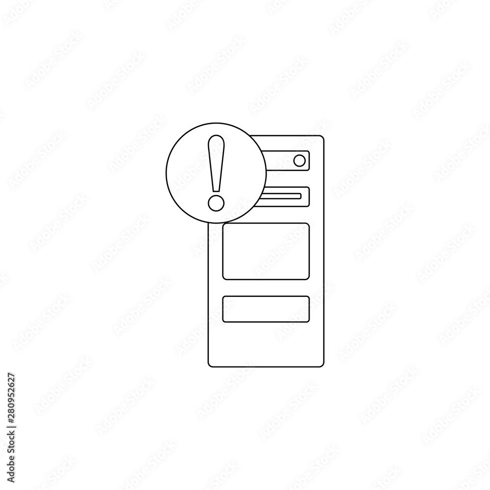 Poster exclamation point on computer icon. element of virus antivirus for mobile concept and web apps icon.