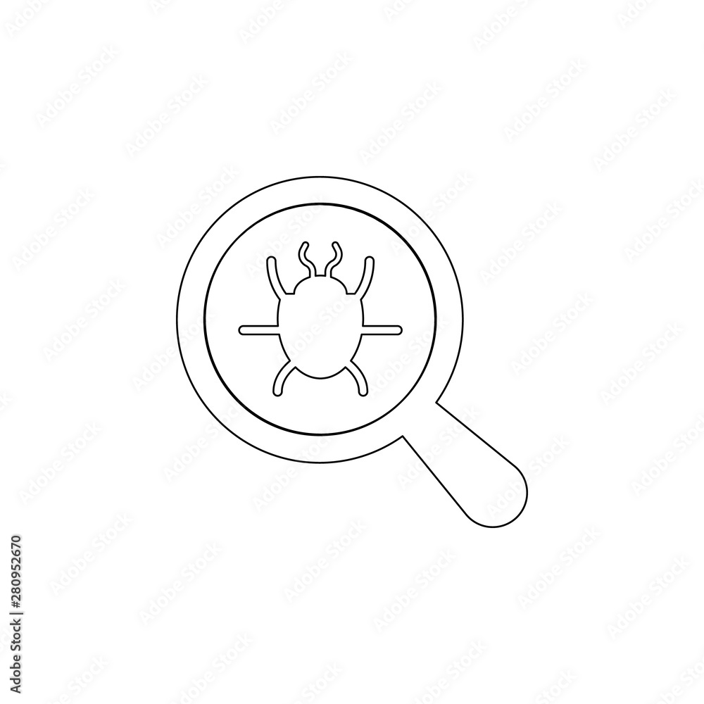 Poster magnifier and beetle icon. element of virus antivirus for mobile concept and web apps icon. outline,