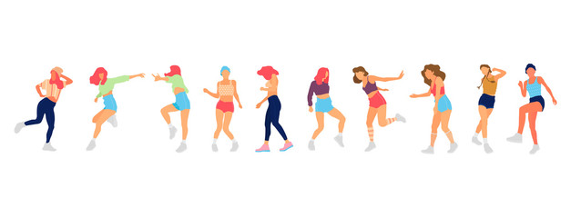 Crowd of young people dancing at club. Big set of characters having fun at party. Flat colorful vector illustration.
