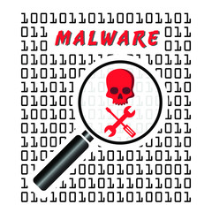 Vector Illustration of malware detected in a binary code. Cyber security concept. Information technology. Bug fixed.