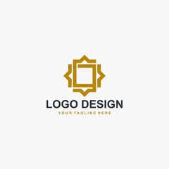 Islamic logo design vector. Mosque abstract illustration logo. Gold arabic ornament vector icon. 