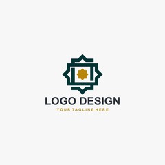 Islamic logo design vector. Mosque abstract illustration logo. Gold arabic ornament vector icon. 