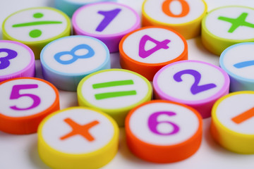 Fototapeta premium Math Number colorful on white background : Education study mathematics learning teach concept.