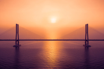 Fototapeta na wymiar Exotic Suramadu bridge scenery at sunset