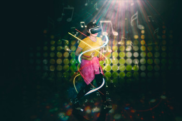 Hip-hop dancer dancing with VR headset