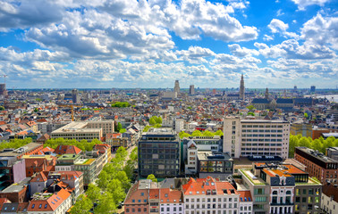 Fototapeta na wymiar An aerial view of Antwerp (Antwerpen), Belgium on a sunny day.