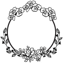Drawing and sketch beautiful leaf flower frame with black and white line art. Vector
