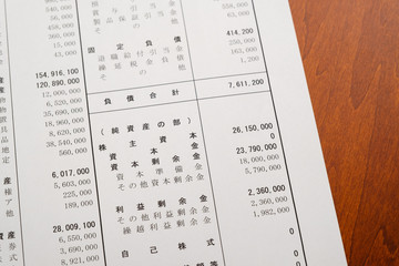 決算報告書　決算書　貸借対照表　ビジネスシーン