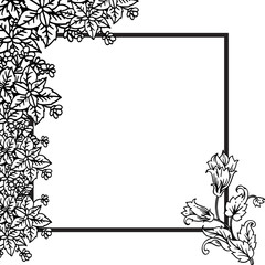 Black and white, decorative frame, with crowd of flower frame. Vector