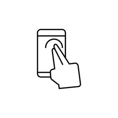 Smartphone, hand, touch icon. Element of corruption icon. Thin line icon on white background