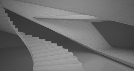 Fototapeta premium Drawing abstract architectural white interior of a minimalist house with large windows. Neon lighting.3D illustration and rendering.