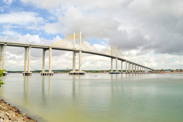 Side view of the over river Bridge Newton Navarro with a cloudy Sky (Rio Grande do Norte - Brazil)