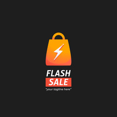 Instant Flash sale marketplace logo with shopping bag icon with thunder lightning