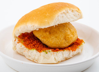 Indian Famous Street Food Vada Pav Also Know as Vada Paav, Wada Pav or Wada Pao is a Vegetarian...