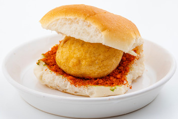 Indian Famous Street Food Vada Pav Also Know as Vada Paav, Wada Pav or Wada Pao is a Vegetarian...