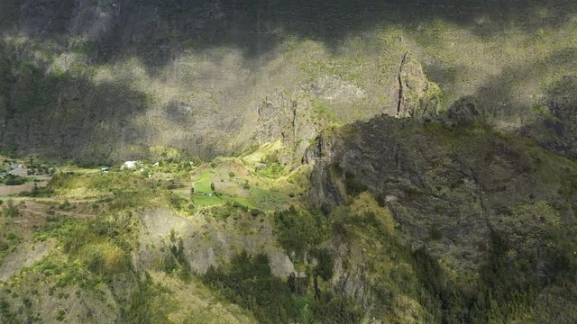 Aerial View of Ilet Calebasse next to Cilaos in Reunion Island