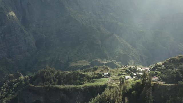 Aerial View of Ilet Calebasse next to Cilaos in Reunion Island